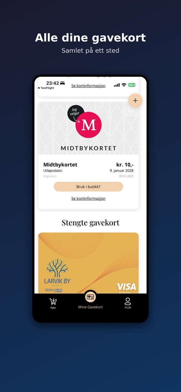 Mine Gavekort-app — alle dine gavekort samlet på ett sted